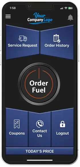 Startbildschirm der Order Fuel App mit modernem Design