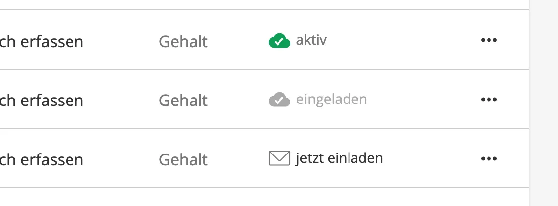 Status der Einladung zu den Self Services in Lexware