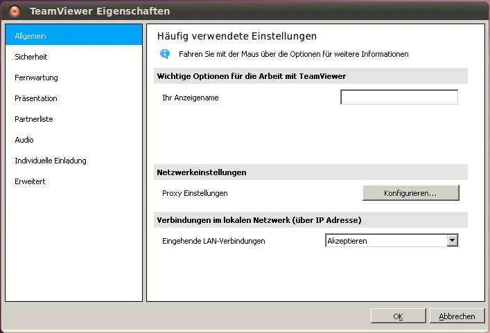 TeamViewer-Einstellungen: Eingehende LAN-Verbindungen auf "Akzeptieren" setzen