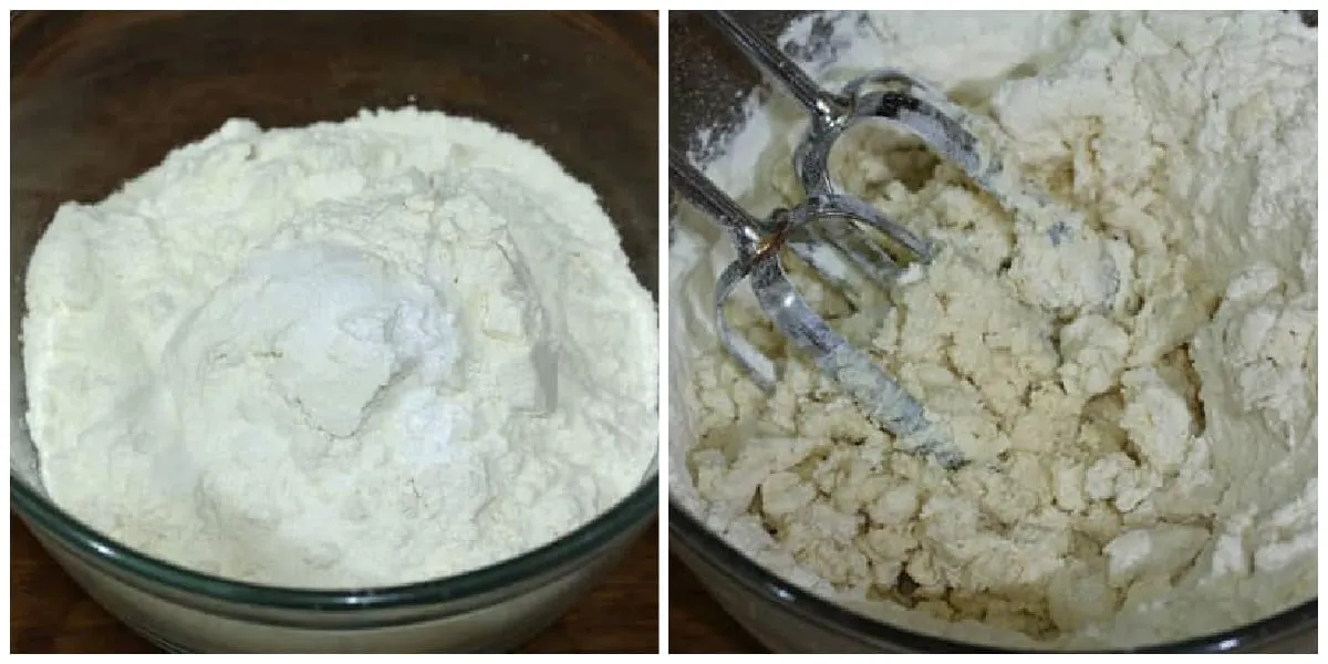 Trockene Zutaten werden der Butter-Mischung hinzugefügt