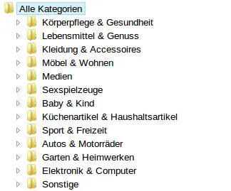 Übersicht der 13 Hauptproduktbereiche im Kaufland Marktplatz Kategoriebaum
