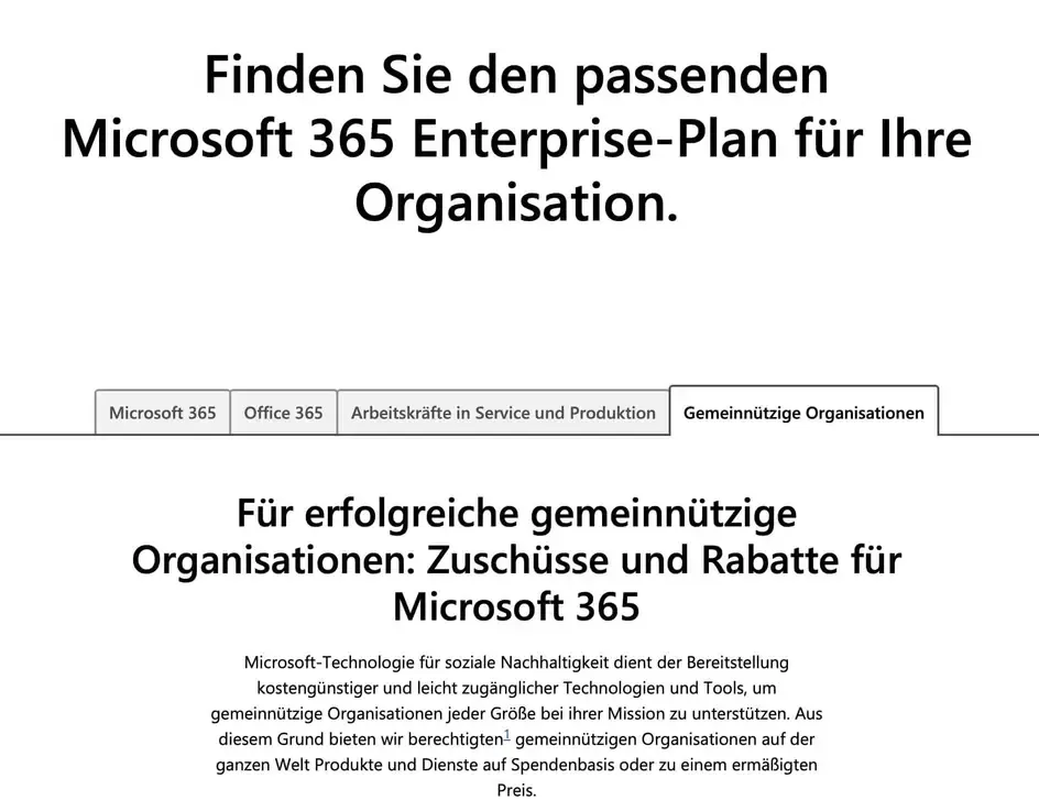 Übersicht der Microsoft 365 Angebote für gemeinnützige Organisationen