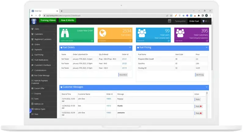 Übersicht des Web-Dashboards der Custom Fuel App