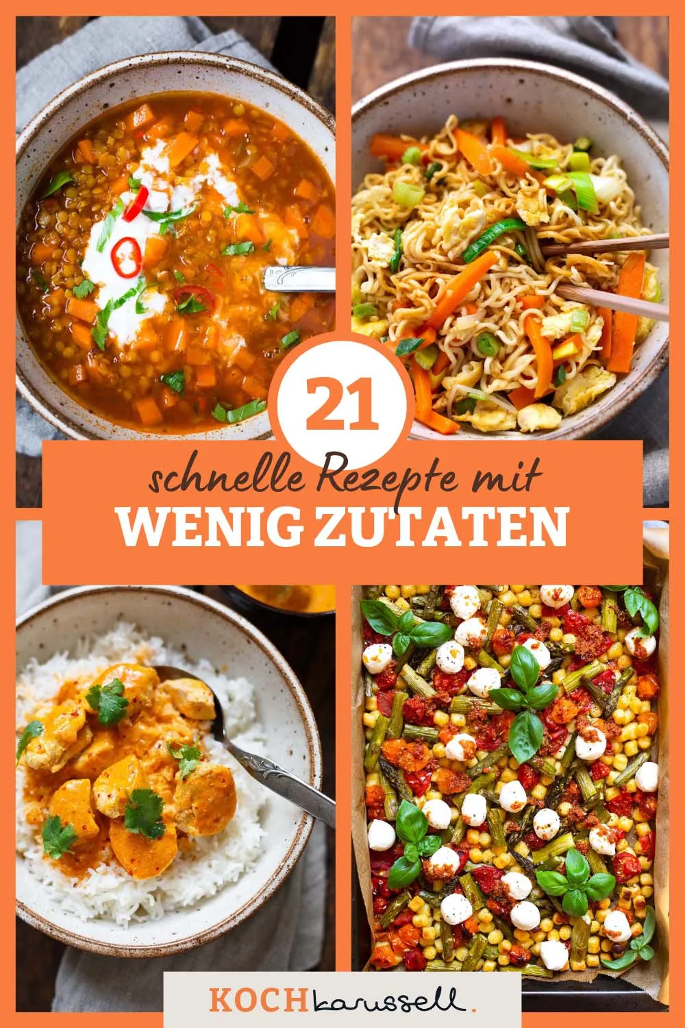 Übersicht von schnellen Rezepten mit wenigen Zutaten