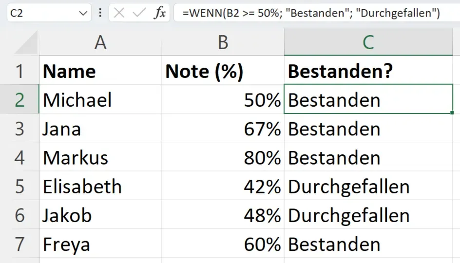 Unterscheidung zwischen bestandenen und nicht bestandenen Prüfungsversuche