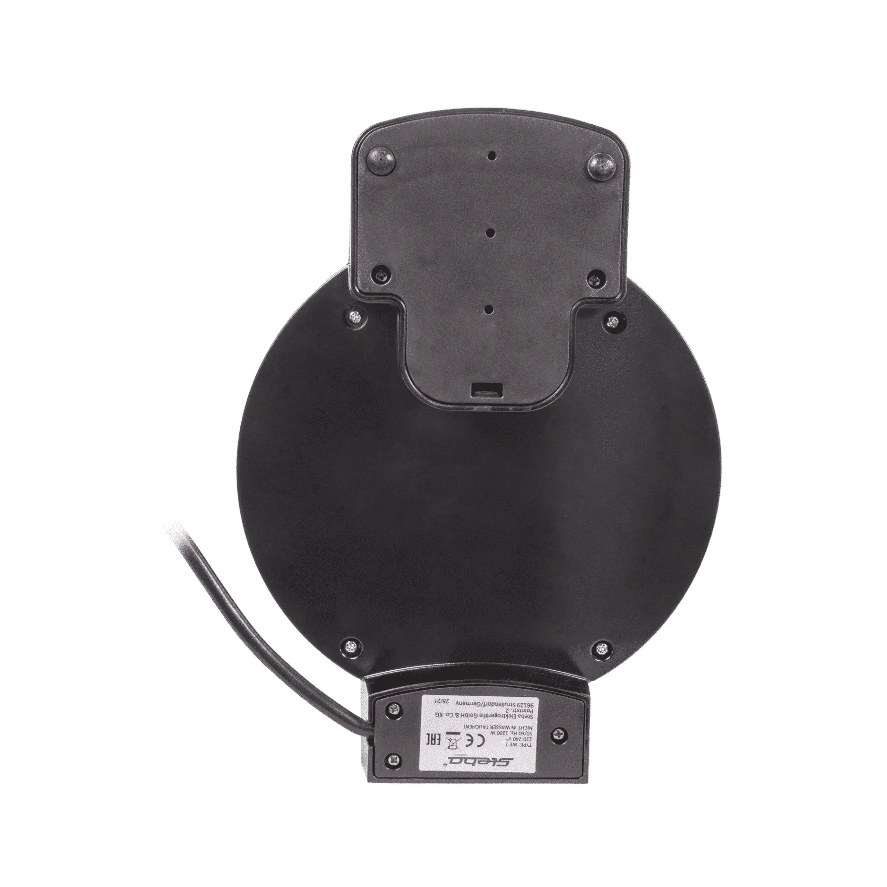 Unterseite des Steba Waffeleisens WE 1 mit technischen Angaben