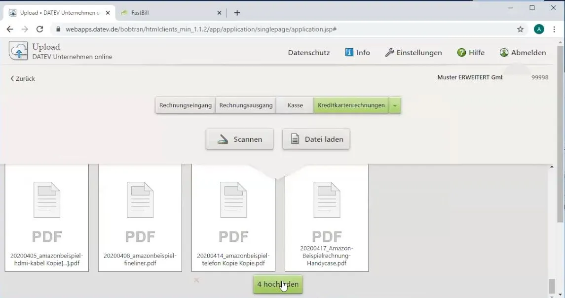 Upload von Kreditkartenbelegen in DATEV Unternehmen online