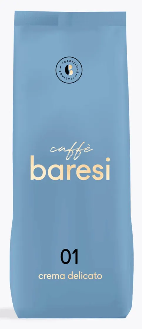 Verpackung des Caffe Baresi Crema Delicato Kaffees, ideal für Café Crema