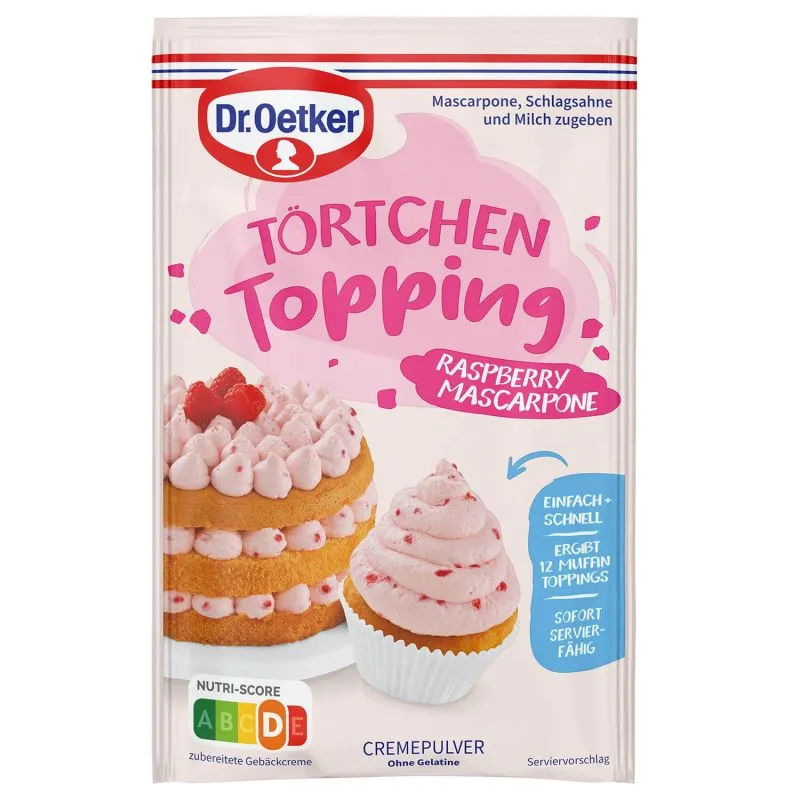 Verpackung des Dr. Oetker Törtchen Topping Raspberry Mascarpone