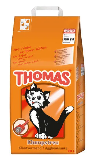 Verpackung von THOMAS Klumpstreu, einer hochwertigen Katzenstreu