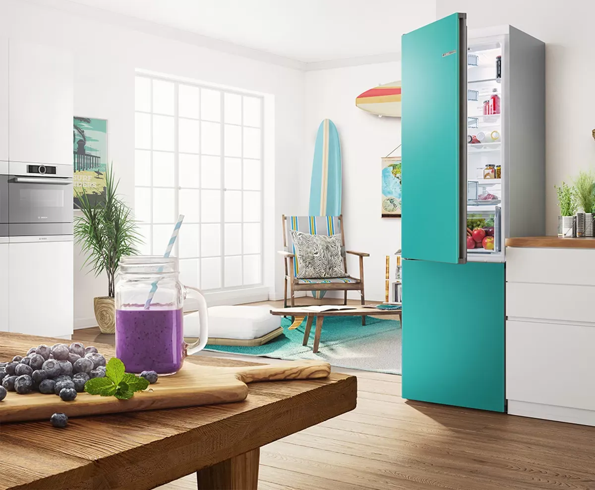 Verschiedene Bosch Kühl- und Gefriergeräte mit austauschbaren VarioStyle-Türen