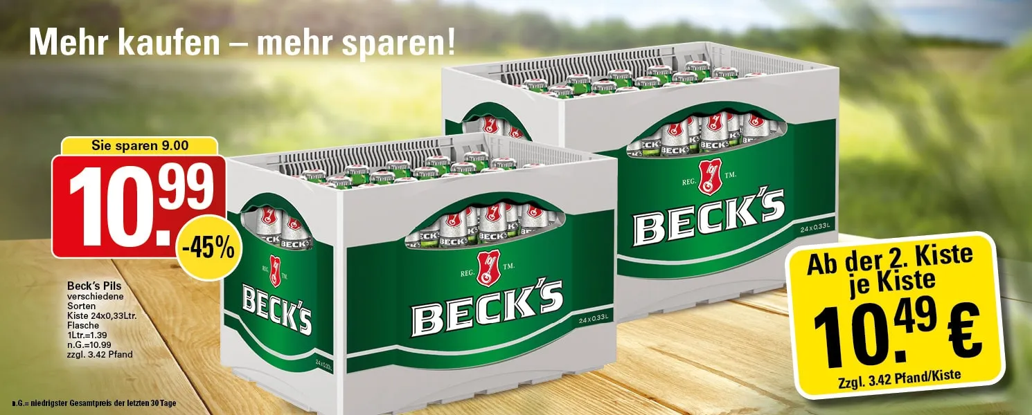 Verschiedene Getränke, darunter Bier, Mineralwasser und Säfte