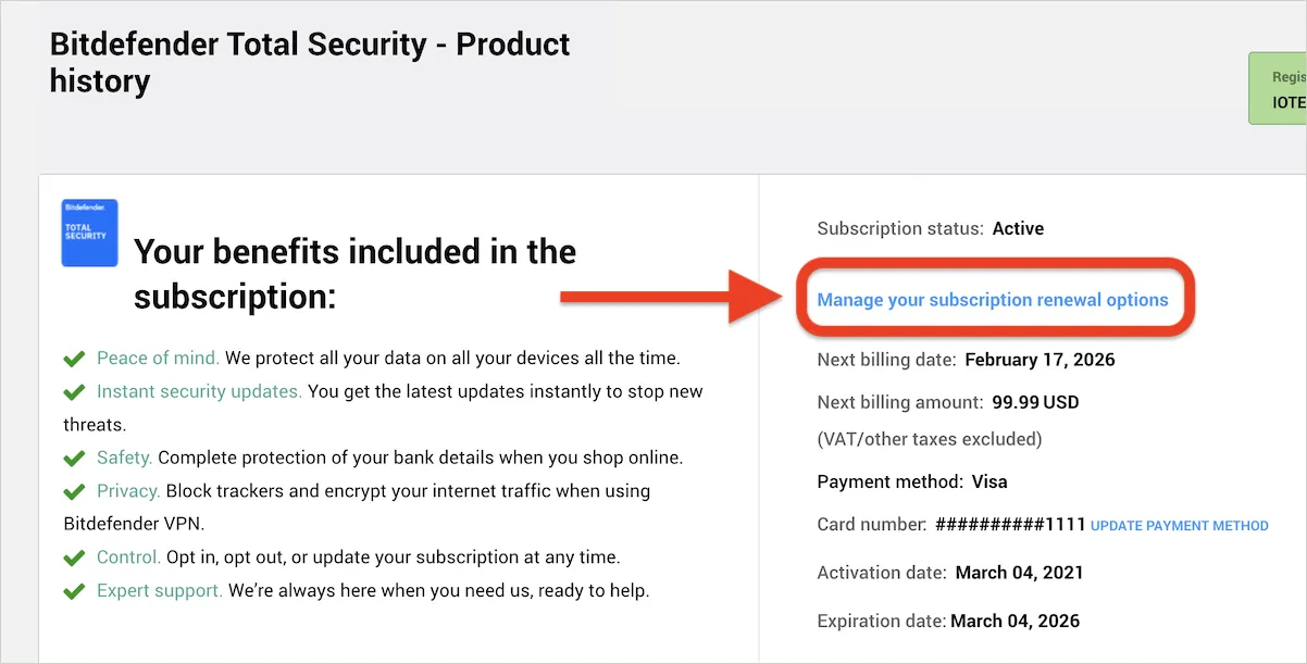 Verwaltung der Abonnementverlängerungsoptionen