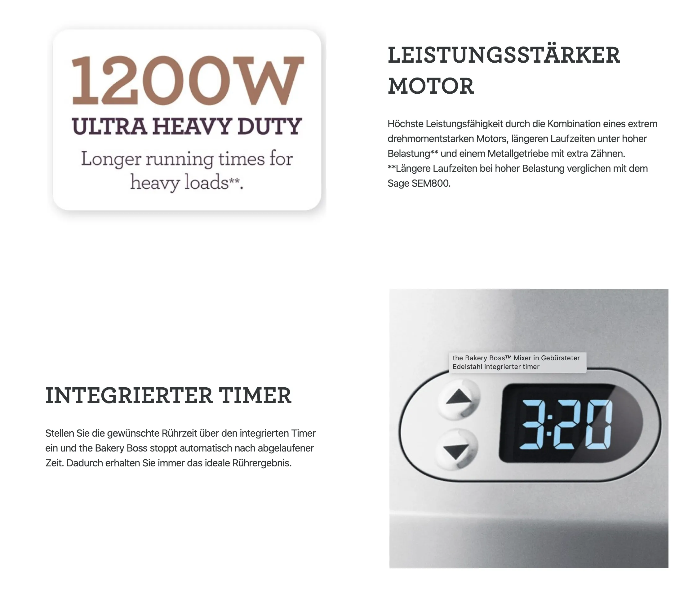 Vollansicht der Sage Bakery Boss Küchenmaschine mit Edelstahlschüssel und Schneebesen