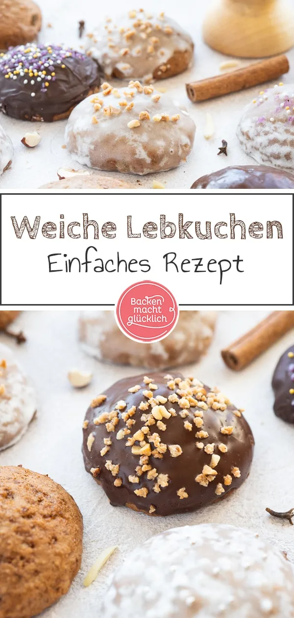 Weiche Lebkuchen mit Schokoladenglasur und Dekor