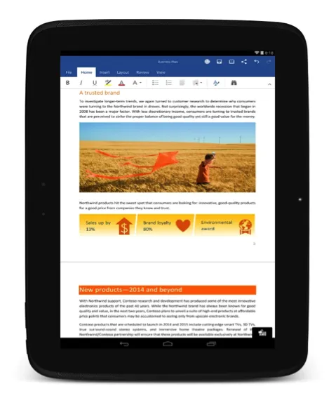Word-Dokumente sehen auf Android-Tablets fantastisch aus