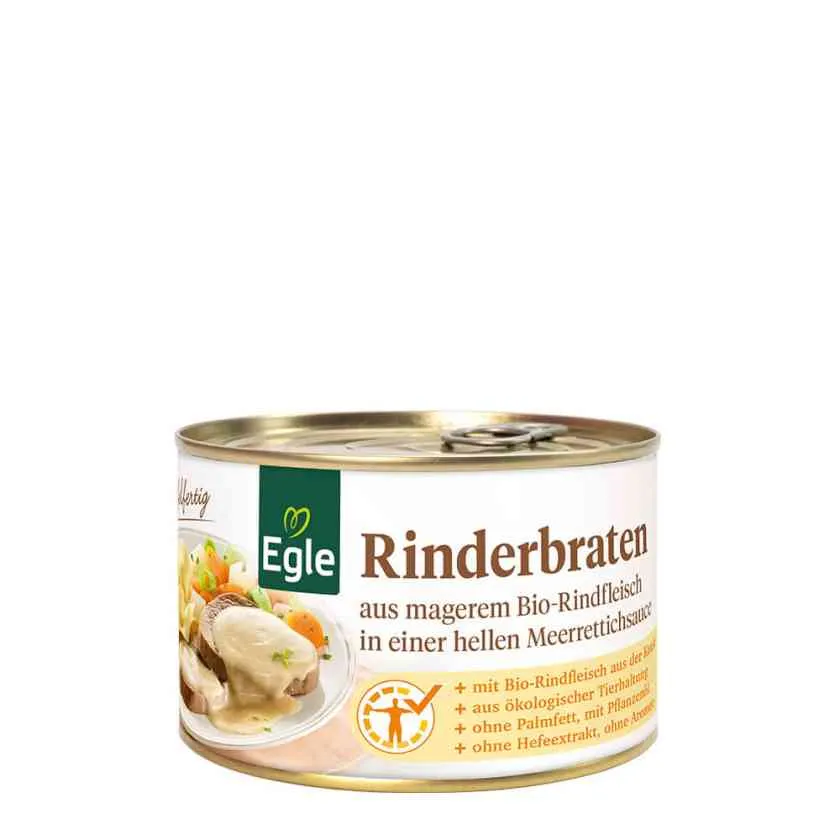 Zarter Bio Rinderbraten mit heller Meerrettichsauce