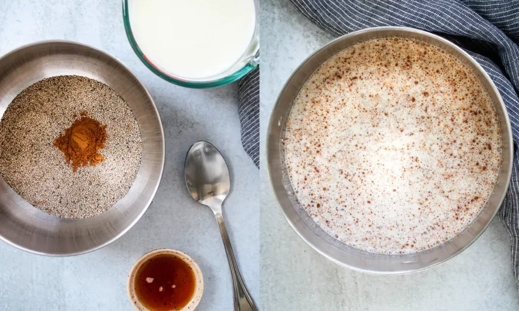 Zutaten für Chiapudding in einer Schüssel