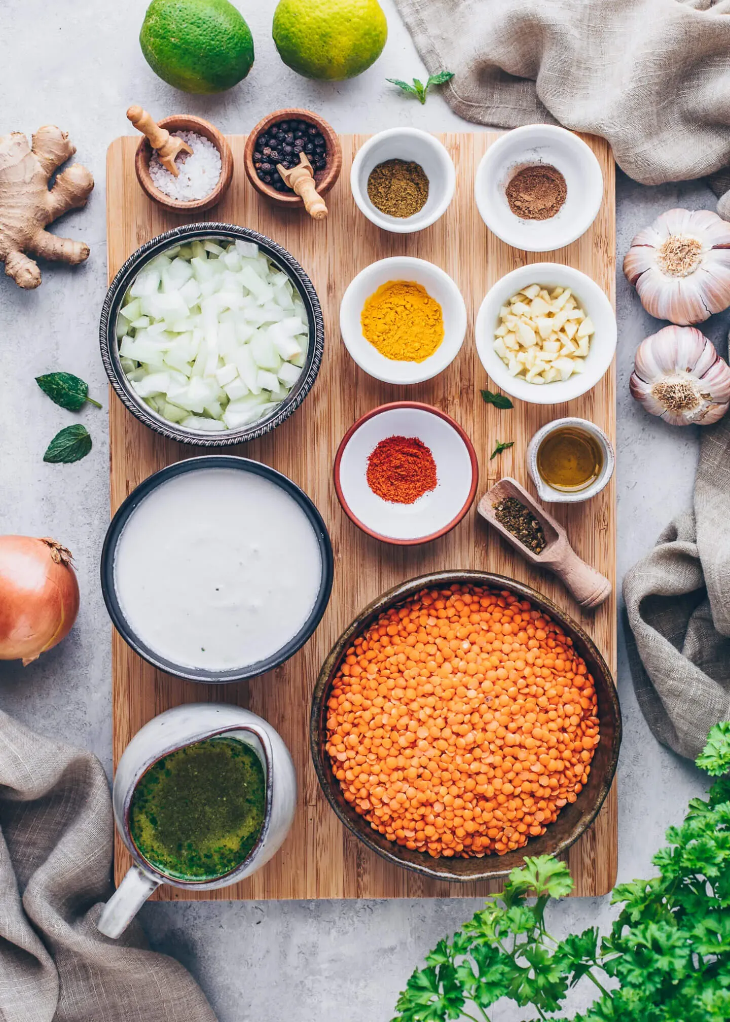 Zutaten für Linsen-Dahl (Masoor Dal)