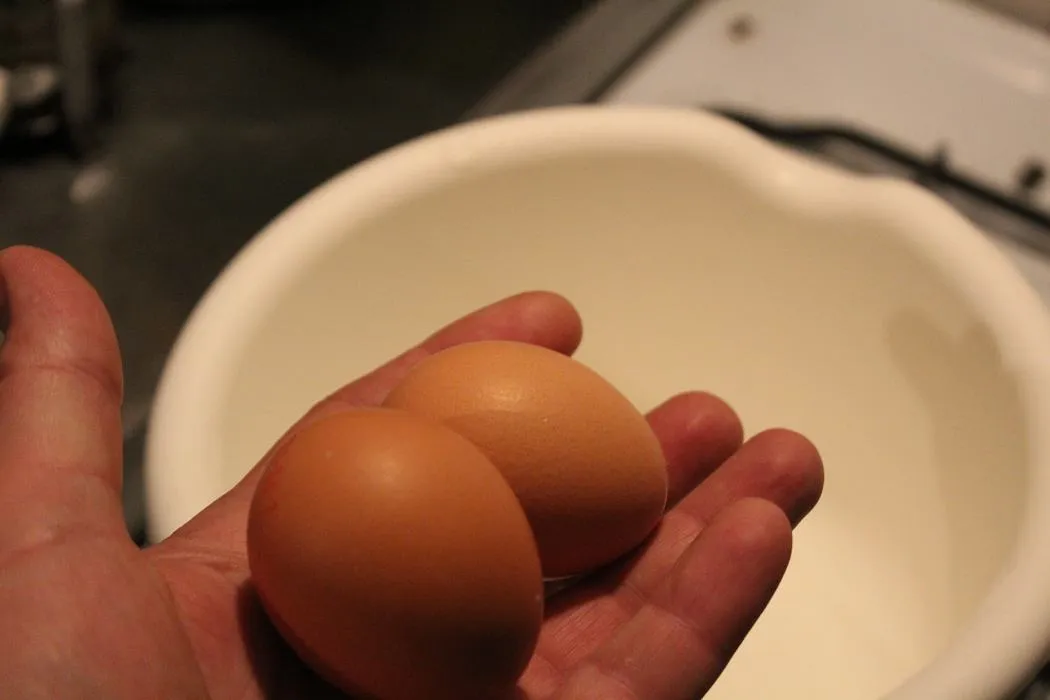 Zwei aufgeschlagene Eier in einer Schüssel