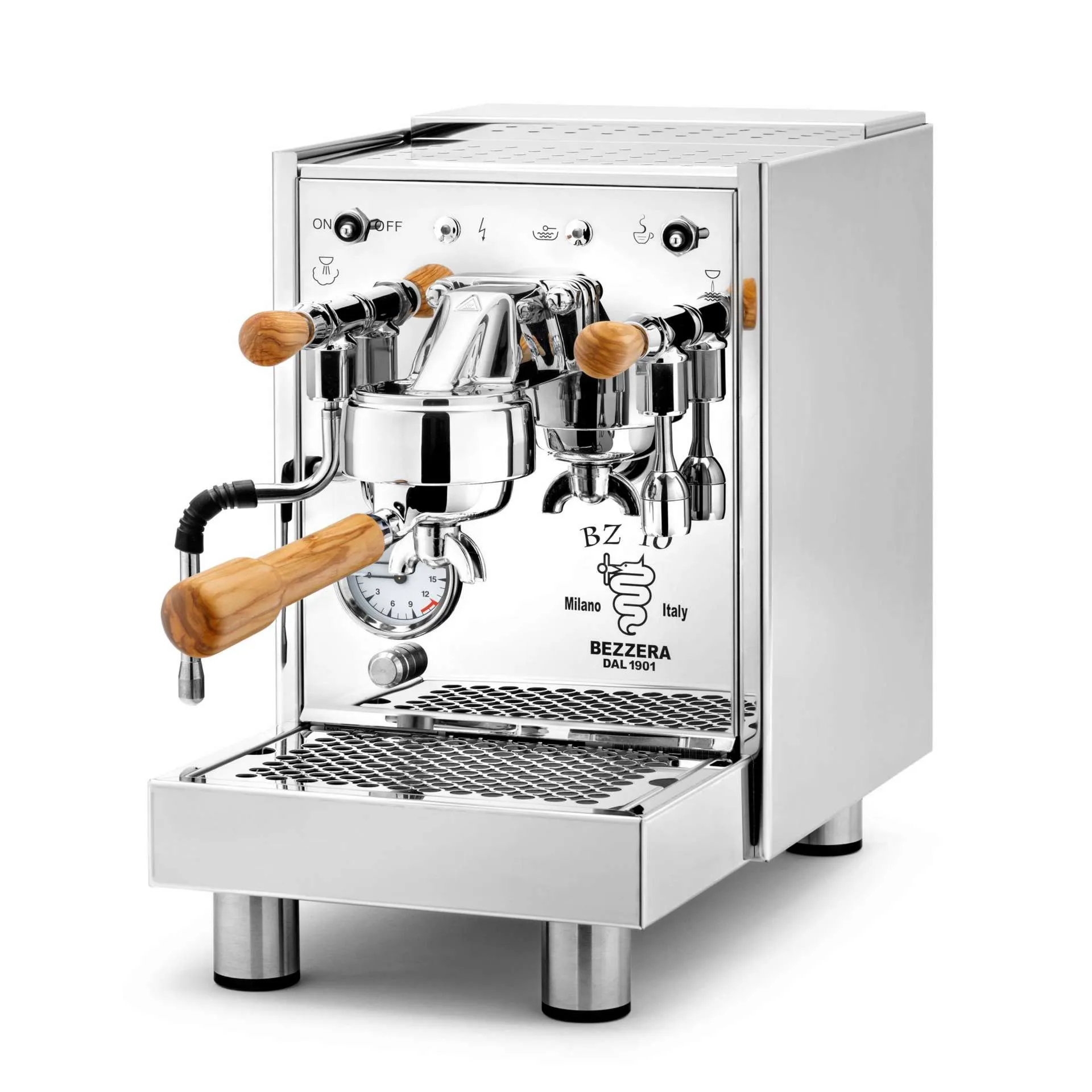 Zweikreiser Espressomaschine mit stilvollen Olivenholzgriffen